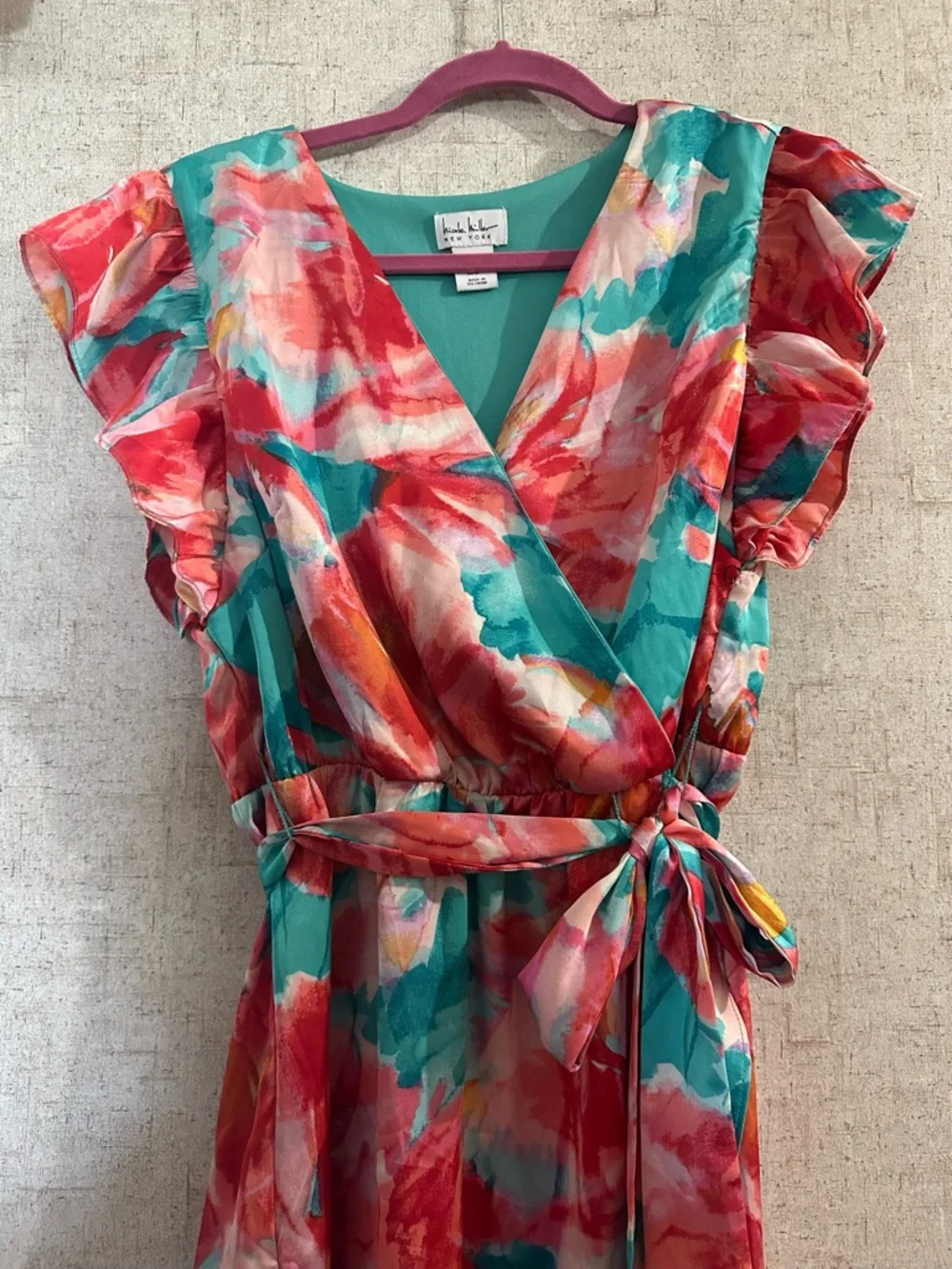 Nicole Miller lightweight faux wrap medium color slash dress - Picture 3 of 8
